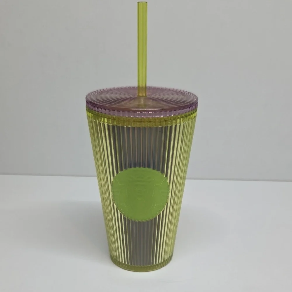 Starbucks 16 Oz Green and Purple Tumbler with Straw